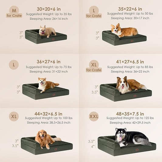 EHEYCIGA Memory Foam Dog Bed Large Size Dogs, Orthopedic Dog Bed Large with Washable Removable Cover, Waterproof Pet Sofa Couch with Nonskid Bottom, 36x27x6, Dark Green