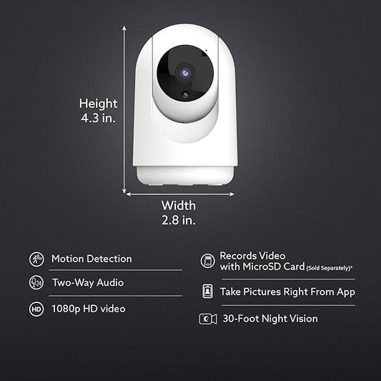 Feit Electric Indoor Security Camera with Motion Detection, 30ft. Night Vision, Pan and Tilt Head, 2.4GHz WiFi, 2-Way Audio, 1080p HD, Works with Alexa & Google Asst, Plug-in, White, CAM/PAN/WiFi/G2