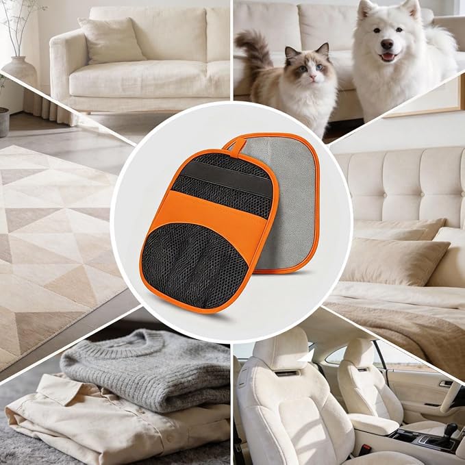 Thickened Pet Hair Removal Glove,Newly Upgraded Reusable Electrostatic Cat Dog Hair Remover Glove, Magic Brush Tool for Couch, Carpet, and Car Seat (Orange)