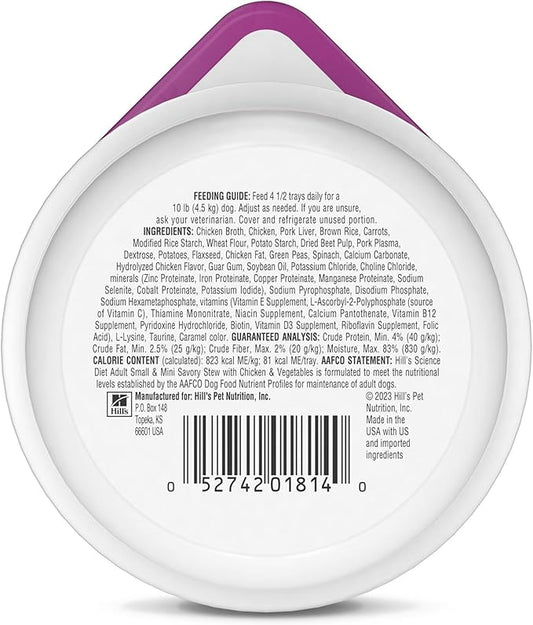 Hill's Science Diet Adult 1-6 Small & Mini Wet Dog Food, Chicken & Vegetables, 3.5 oz. Trays, 12-Pack