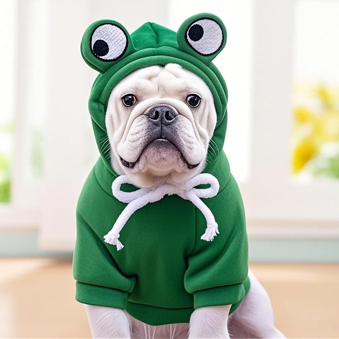 Pet Clothing Dog Transformation Frog Hoodie Autumn and Winter Warm Small Large Dog Method Dou Cat Bullfighting Clothes (Frog,L)