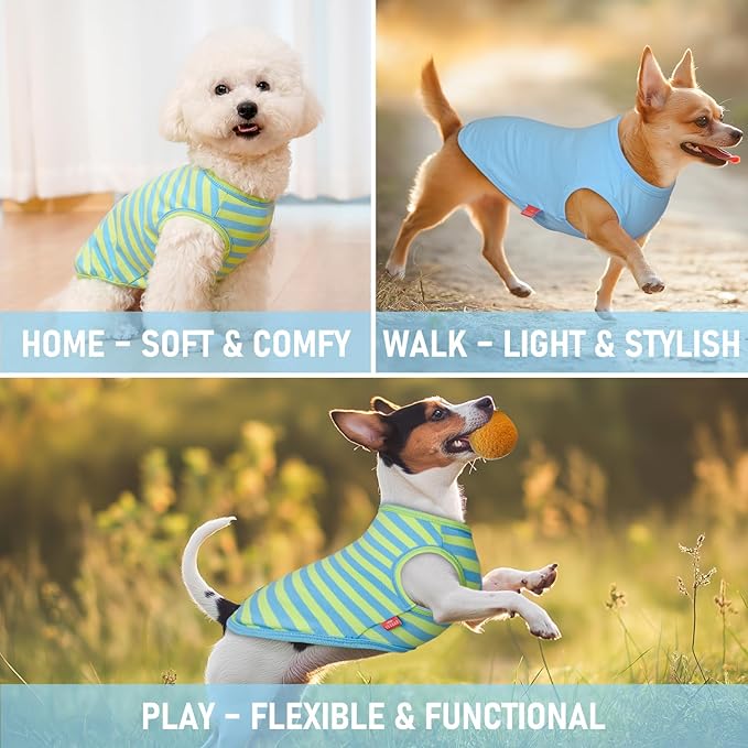 KYEESE 2Pack Dog Shirt, Soft Striped Dogs T Shirts, Lightweight Pet Tank Top, Sleeveless Dog Shirt for Medium Dogs, Stretchy Comfortable Pet Vest, Blue, 2XL