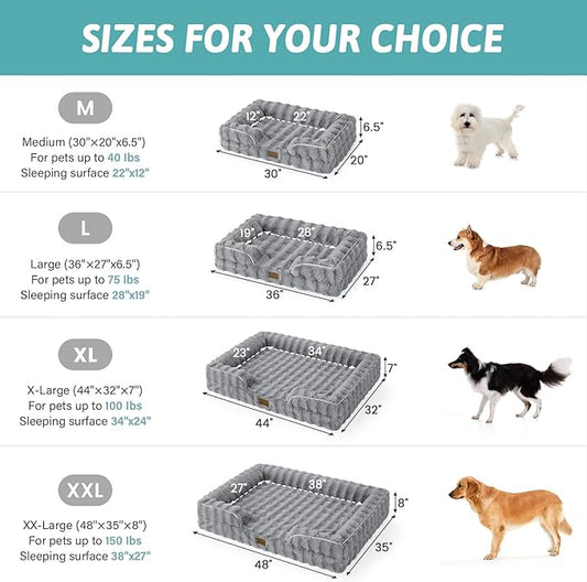 COZY KISS Orthopedic Dog Bed for Medium Small Size Dog, Soft and Warm Faux Fur Sofa for Pet Up to 40 lbs, Foam Bolster Anti-Slip Couch with Washable Removable Cover, M 30x20x6.5 inch, Grey