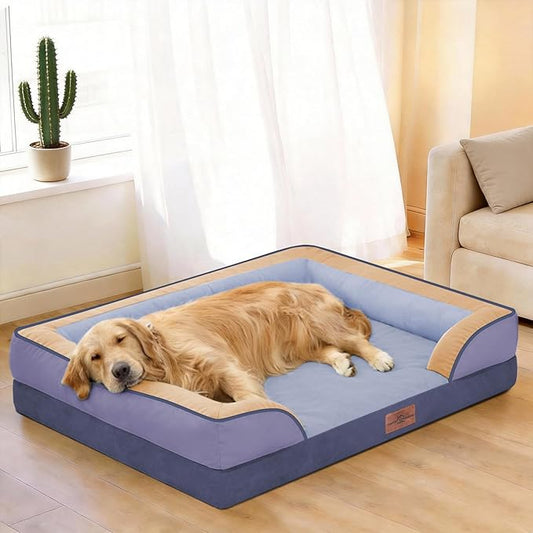 Comfort Expression Orthopedic Dog Bed for Extra Large Dogs 45x35 Inch, Waterproof Egg Crate Foam XL Pet Bed with Removable Bolsters, Dog Couch with Washable Cover & Non-Slip Bottom, Twilight Wave