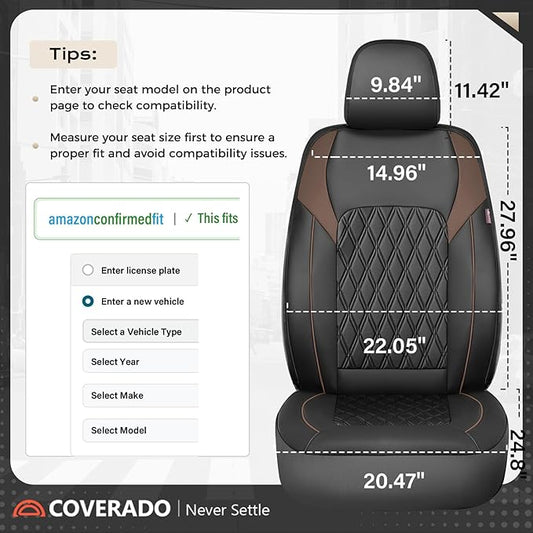 Coverado Seat Covers, Car Seat Covers Front Seats, Automotive Seat Covers, Waterproof Leather Car Seat Covers, Car Seat Cushion, Driver Seat Covers Car Seat Protector Fit Most Cars Truck, Black&Coffee