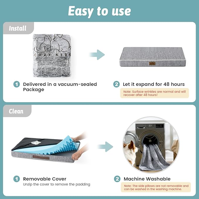 COZY KISS Cooling Dog Bed for Crate, Waterproof Dog Crate Mat with Removable Washable Cover, Orthopedic Egg Crate Foam Support, Dog Crate Bed 29x18x3 Inch,Dark Grey