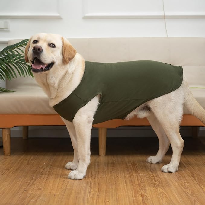 KOOLTAIL Dog Clothes for Large Dogs, 2 Pack Cotton Fall/Winter Warm Dog T Shirts Coats for Outdoor, UV & Insect Protection Anti-Hair Loss & Lightweight Pet Vest Tank Tops Apparel,Green&Light Green,3XL