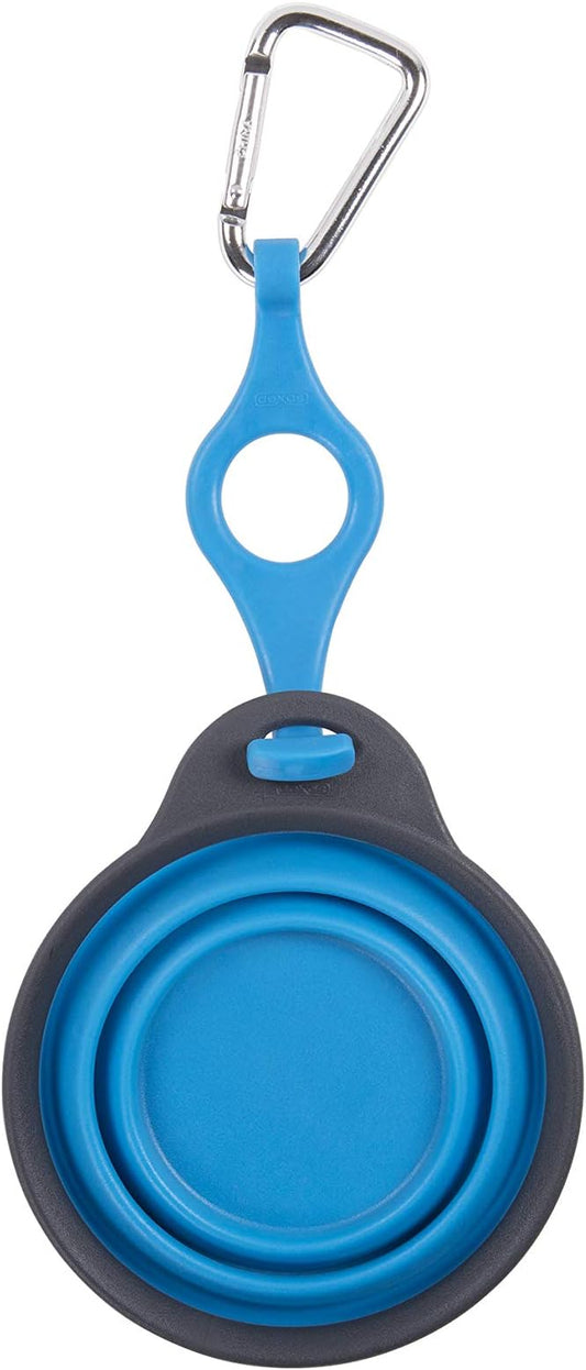 Dexas Pets Collapsible Travel Pet Cup with Bottle Holder and Carabiner, Pro Blue