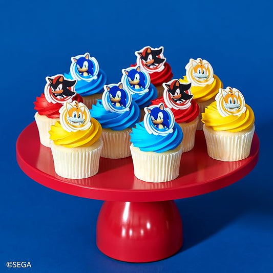 DecoPac Sonic the Hedgehog Rings, Cupcake Decorations Featuring Sonic, Tails, and Shadow - 24 Pack