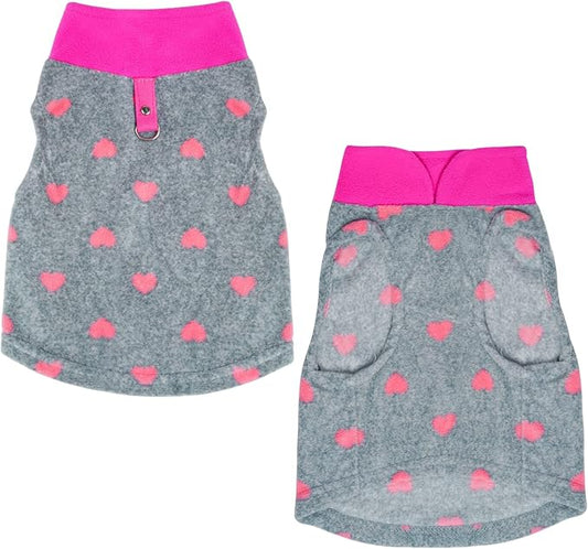 Rbenxia Grey Dog Heart Sweater with Leash Ring - Soft Fleece Vest Dog Pullover for Small Puppy & Cat Pets (X-Large)