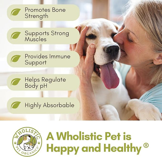 Wholistic Pet Organics Pure Powder Calcium for Dogs and Cats - Supports Strong Bones, Teeth & Muscles - Sea Coral Cat and Dog Calcium Supplement with 72 Trace Minerals - Pet Food Topper - 60 Scoops