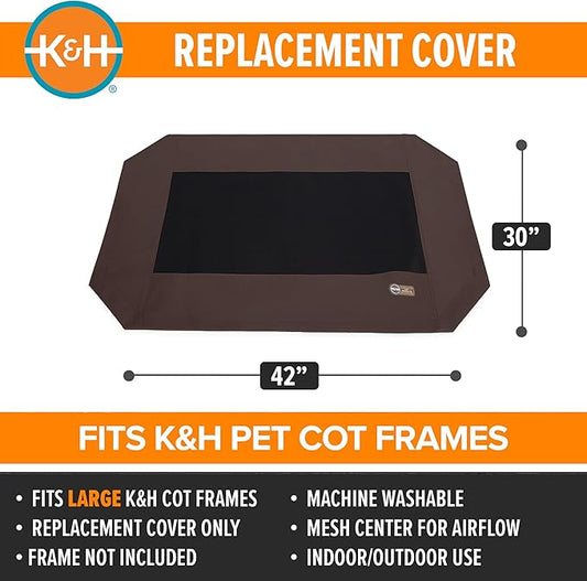 K&H Pet Products Dog Cot Replacement Cover, Designed to fit K&H Large Pet Cots (Sold Separately), Indoor Outdoor, Breathable Cooling Mesh Center, Machine Washable - Large 42 X 30in Chocolate