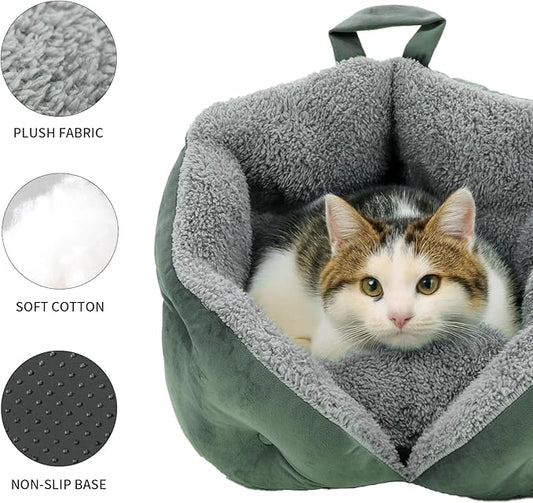 Small Cat Bed for Small Cats, Cat Beds for Indoor Cats, Pet Bed for Kitty, Extra Soft & Machine Washable with Anti-Slip & Water-Resistant Oxford Bottom, Grey, 18 inches