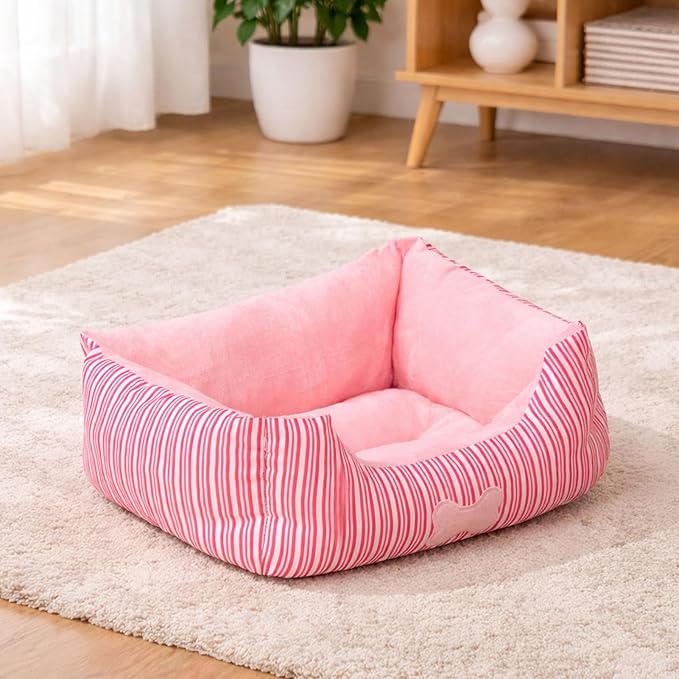 Hollypet TC Fabric Plush Small Dog Cat Bed Self-Warming Pet Bed, Pink