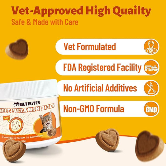 24-in-1 Cat Vitamins and Supplements Chews, Vitamins Treats with Lysine & Taurine for Cat - Immune, Skin&Coat, Respiratory&Vision Support, Daily Multivitamin for Indoor&Senior Cats-330Bites