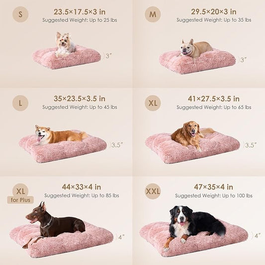 EHEYCIGA Fluffy Dog Crate Bed for Large Dogs, Plush Faux Fur Crate Pad, Calming Anti Anxiety Large Dog Bed, Washable Soft Warm Crate Mat with Non-Slip Bottom, Pink
