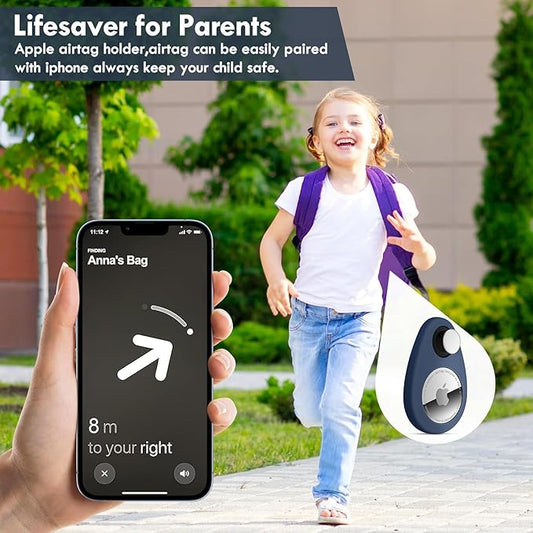 Airtag Holder for Kids Baby Toddler Hidden 2 Pack GPS Tracker Case, Anti-Removal Airtag Silicone Case with Safety Pins, Suitable for Children, Elderly, Pets, Backpack, Luggage (Blue+Blue)