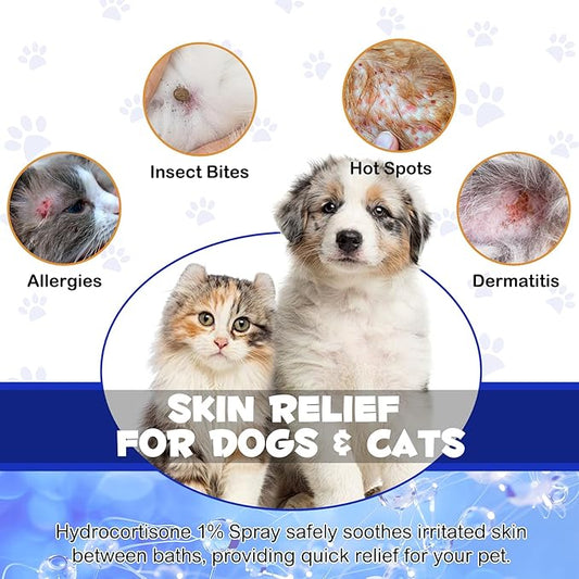 Specifically Formulated Hydrocortisone Spray for Dogs, Cats 120ML, Itch Relief Spray,Hot Spot Treatment for Dogs,Rapidly Alleviate Dry Itchy Skin,Skin Allergies,Dermatitis,Reduces Topical Inflammation