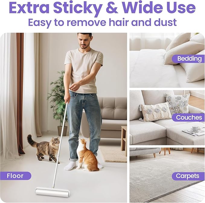 DELOMO 14.17” Large Lint Roller Refills, 4 Packs, 200 Extra Sticky Sheets | Sticky Roller Refills, Easy Tear Sheets, Compatible Only with DELOMO 14.17” Lint Roller, Floors, Carpets, Couches, Pet Hair