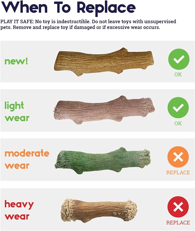 Pupstages Super Dogwood Dog Chew Toy – Real-Wood Blend, Natural Wood Flavor & Texture, Moderate Chewers, Large, 11"