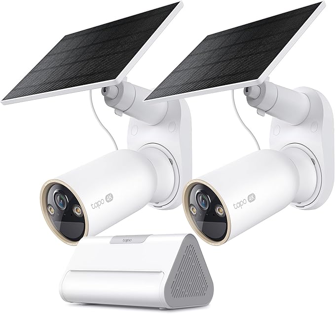 Tapo 4K Outdoor Solar-Powered Cameras C460 KIT x 2-Camera + Tapo Smart Hub H500 x1 Bundle, Expandable Local Storage up to 16TB, No Monthly Fee, Person/Vehicle/Pet Detection