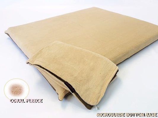 Luxurious Comfort Solid Pad Memory Foam Pet Dog Bed with Inner Waterproof Case and External Cover for Medium and Large Dogs + Free 2nd Cover (Complete Bed - 45"x27"x3", Coral Fleece - Beige)