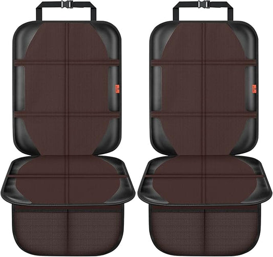 XHYANG Car Seat Protector,2 Pack Automotive Seat Protectors Baby Carseat Pad Waterproof & Durable 600D Fabric for Child Baby Car Seat Mat Vehicle Pet Cover 2 Storage Pockets (Brown)