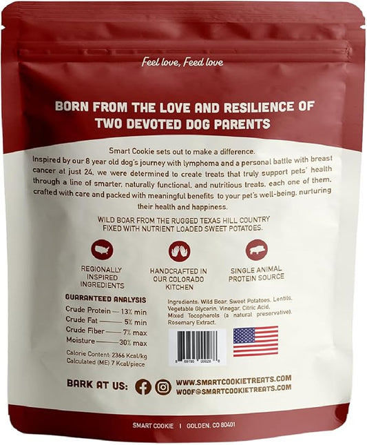 Smart Cookie All Natural Dog Treats - Wild Boar & Sweet Potato - Training Treats for Dogs with Allergies, Sensitive Stomachs - Soft Dog Treats, Chewy, Grain Free, Made in USA - 5oz Bag, Pack of 3