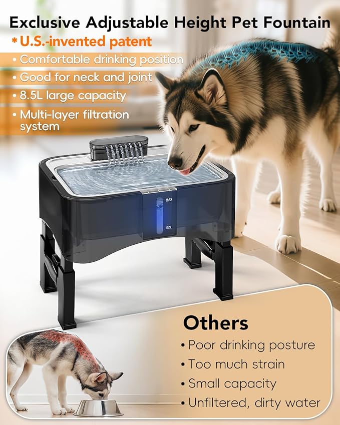 UPSKY Replacement Pump for 2.25 Gallon/8.5L Elevated Dog Water Fountain, Upgraded Water Pump with Water Tube, LED Indicator, Clog Alert, USB Power Cord
