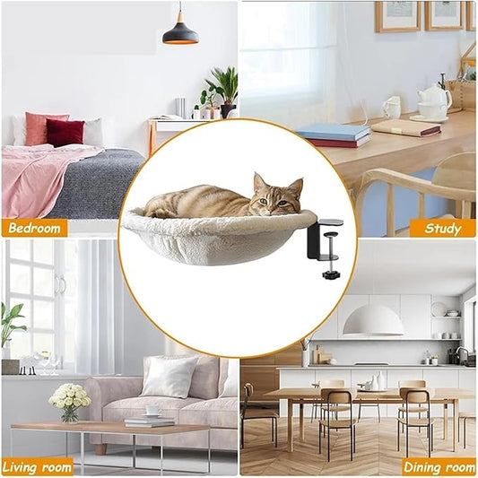 1 Piece Cat Desk Bed Comfortable and Soft Round Desktop Perch Desktop Mounted Litter Box with Pet Mat