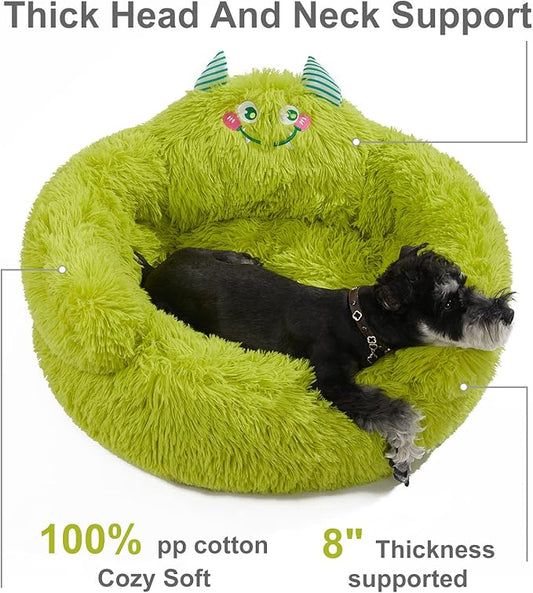 Jiupety Cute Calming Dog and Cat Bed, Anti-Anxiety Donut for Small Pets, Cozy Soft Pet Round Cuddler Bed with Non-Slip Bottom, L(27"×27"×14"), Green