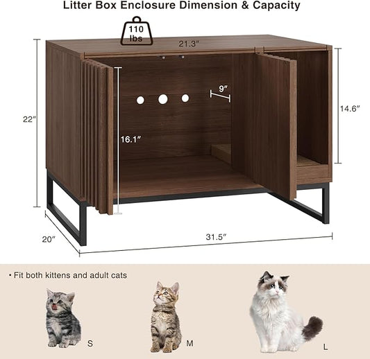 Halitaa Cat Litter Box Enclosure, Modern Hidden Litter Box Furniture with Scratch Pad, Indoor Cat Washroom House End Table, Entryway Bench for Livingroom (Walnut)