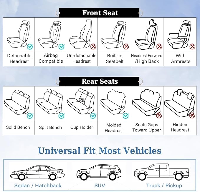 Coverado Front and Back Seat Covers for Cars, Nappa Leather Car Seat Covers Full Set, Waterproof Carseat Protector Seat Cushion, Luxury Automotive Seat Covers Universal Fit for Most Cars(Blue&Black)