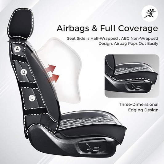 Huidasource Seat Cover 5 Layers, Car Seat Covers Full Set Faux Leather, Seat Covers for SUV, Side Open Design Airbag Pops Out, Front & Back Seats Fit for Most Cars Van Truck Etc(Full Set/Black&White)