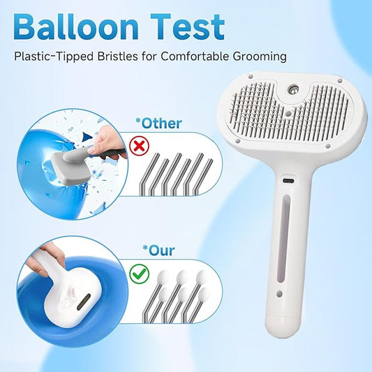 Fresh Fur Shower Brush, 3 in 1 Pet Steam Brush, Spray Hair Removal Comb for Cats & Dogs - Deshedding& Grooming (White)