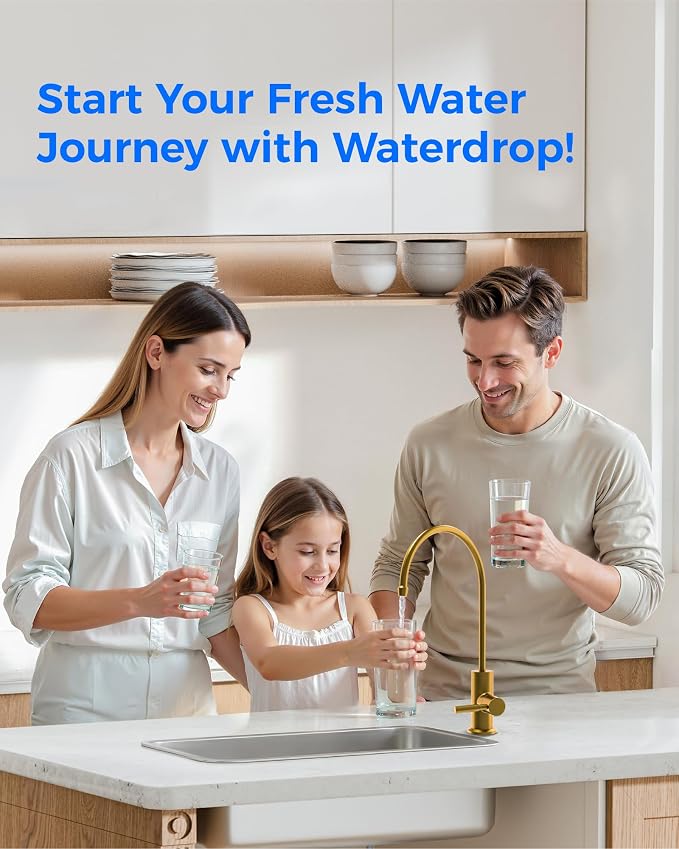 Waterdrop G2FCT-Gold Reverse Osmosis Water Filter Faucet, Brushed Gold | Water Faucet for Kitchen Bar Sink, NSF/ANSI 372 Certified, Lead-Free, 304 Stainless Steel, Single Handle, 360° Swivel Spout