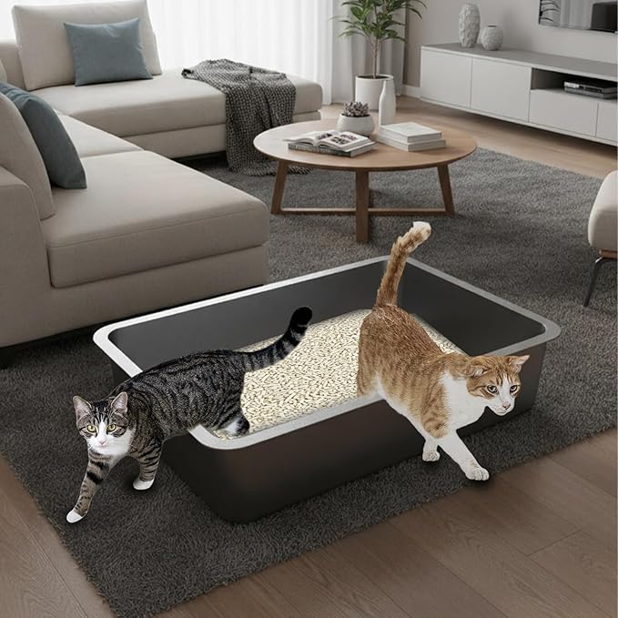 Stainless Steel Sifting Litter Box for Pine Pellets,Sifting Cat Litter Box for Wood Pellets,Extra Large Sifter Litter Pan System with Litte Liners and Scoop-20 ''Lx 13.8''W x 6''H