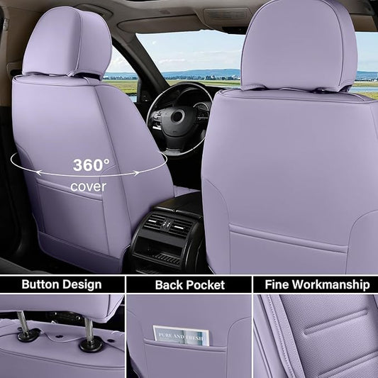 Coverado Car Seat Covers Full Set, Seat Covers for Cars, Car Seat Protector Waterproof, Leather Cushion, Universal Car Interior Covers Seat Protectors for Most Cars Purple