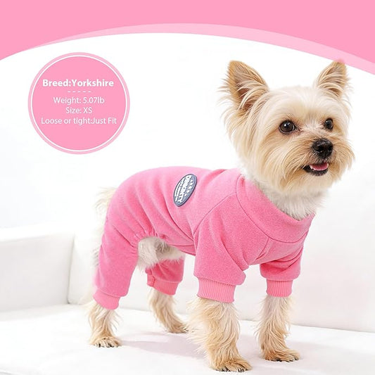 Dog Pajamas Dog Sweater for Small Dogs Girl Boy Winter Warm Soft Puppy Pjs Stretchy Jumpsuit Doggie Pet Clothes Outfits XXS~L (Rose, Large)