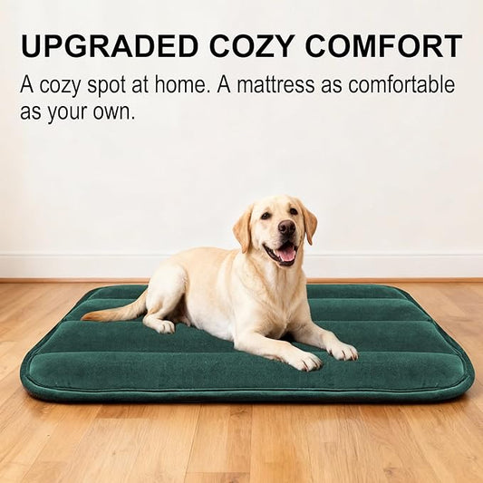 pobopobo Dog Crate Pad, Ultra Soft & Anti-Slip Kennel Mat, Secure Fit for Metal Crates & Dog Cages, Washable Cozy Bed for Small Medium Large Dogs (Green, L(34"*20"*1.5"))