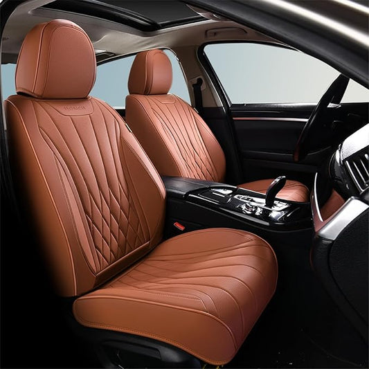 FLORICH Full Set Car Seat Covers, Automotive Seat Covers for Trucks, SUV, Sedans, Waterproof Nappa Leather Seat Protector Car Accessories for Most Cars - Brown
