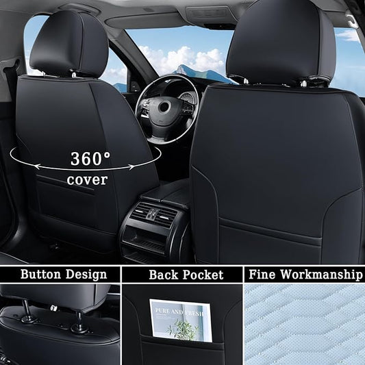Coverado Seat Covers, Leather Seat Covers for Front Seats, Black and Blue Car Seat Covers, Waterproof Car Seat Protectors, Auto Seat Cushion, Front Driver Seat Cover Universal Fit Most Cars SUV