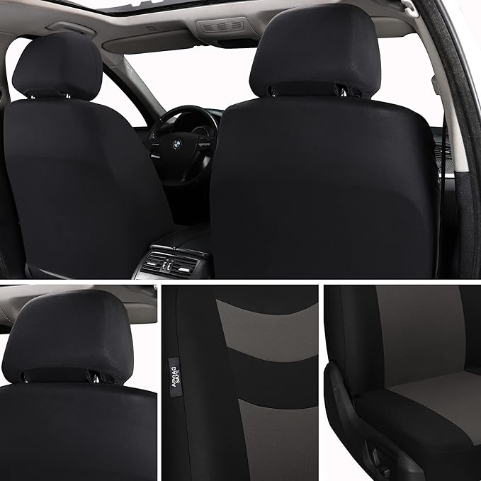 Universal Car Seat Covers for Front Seats, Cloth Front Car Seat Cover, Easy to Install, Breathable and Washable Universal Interior Covers for Auto, SUV, Sedan, Van, Airbag Compatible, Black & Charcoal