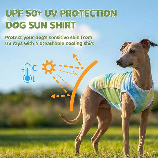UPF 50+ Sun Protection Dog T-Shirt, 2 Pack Lightweight Sleeveless Dog Vest for Small Medium Dogs Boy – Reflective Strips, Quick-Dry Pet Apparel, Sports Fan Shirt P23ST00508L