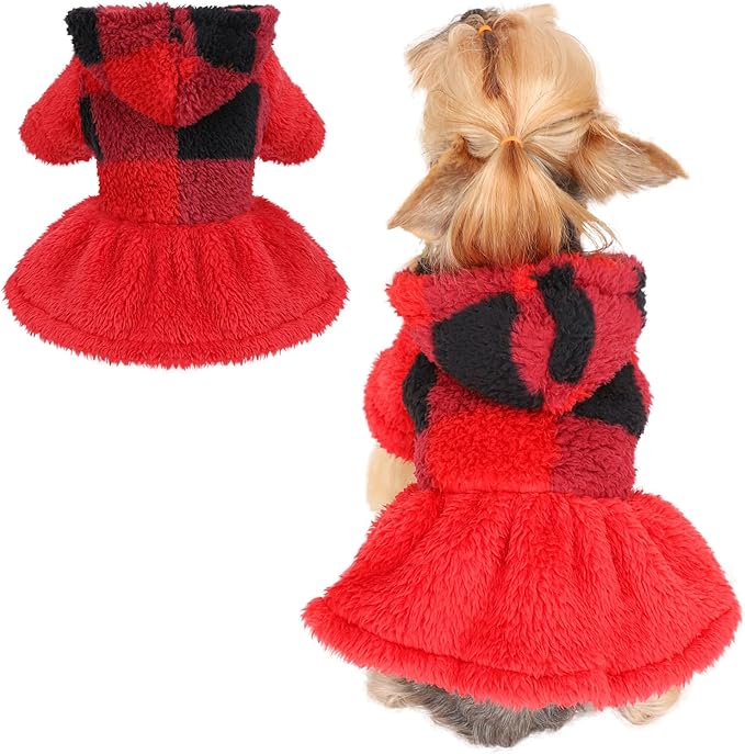 Dog Sweater Fleece Dog Hoodie Winter Puppy Clothes for Small Dogs Boy Girl Pet Cold Weather Doggie Coats Fall Doggy Sweatshirt for Chihuahua Yorkie Cat Sweater Costume, Red Plaid, XXS