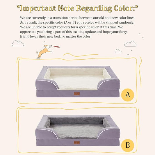 Comfort Expression Orthopedic Dog Bed for Extra Large Dogs 45x35 Inch, Waterproof Supportive Egg Crate Foam XL Pet Bed with Removable Bolsters, Dog Couch with Washable Cover & Non-Slip Bottom, Purple