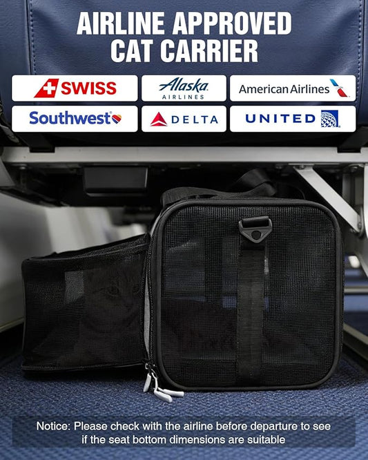 PETUX Top and Side Expandable Pet Carrier for Small Pets Up to 10 lb - 17 x 11 x 9.5 in, Underseat, Soft-Sided Airline Approved Cat Dog Carrier, with Safety Buckle and Anti-Scratch Mesh - Grey