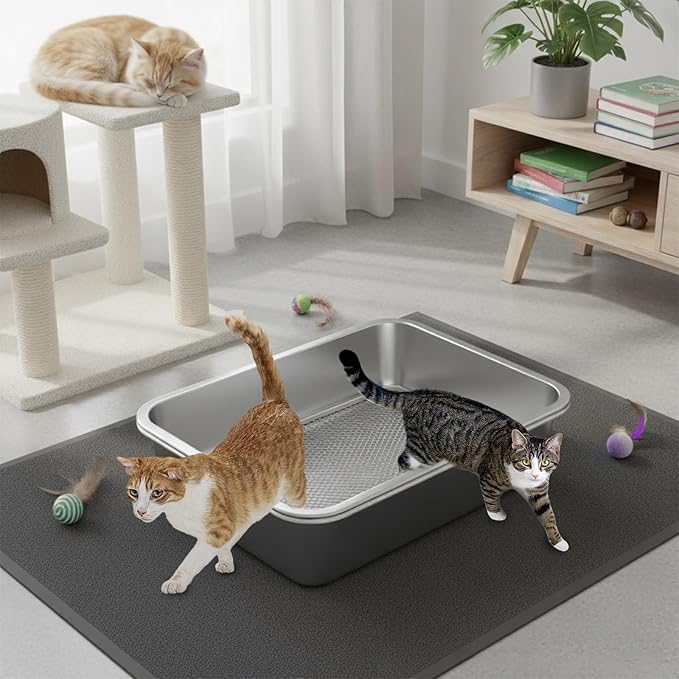 2 Pack Stainless Steel Sifting Litter Box for Pine Pellets,Sifting Cat Litter Box for Wood Pellets,Extra Large Sifter Litter Pan System with Litte Liners and Scoop-20 ''Lx 13.8''W x 6''H