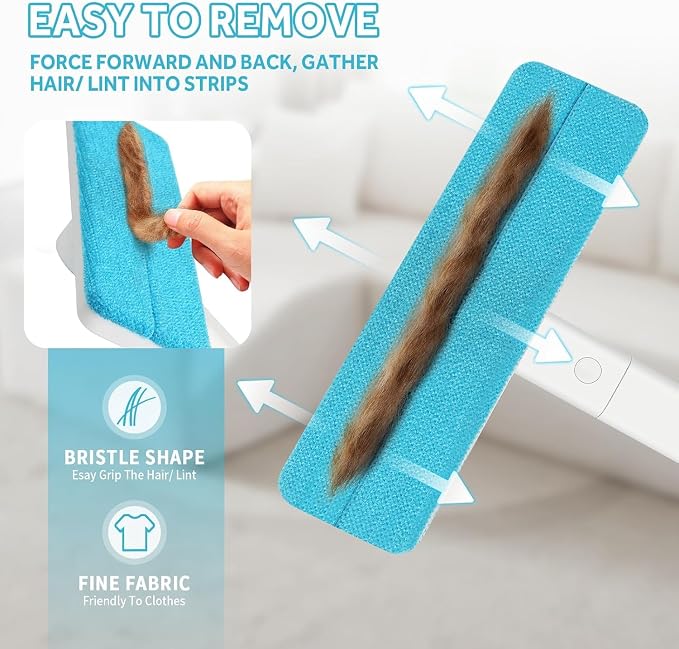 Pet Hair Remover Kit – Reusable Brush for Car Seats, Furniture & Clothes | Rotatable 52cm Handle, Built-in Tail Brush for Tight Gaps, Silicone Massage Comb for Pets, plus Self-adhesive Storage Hook