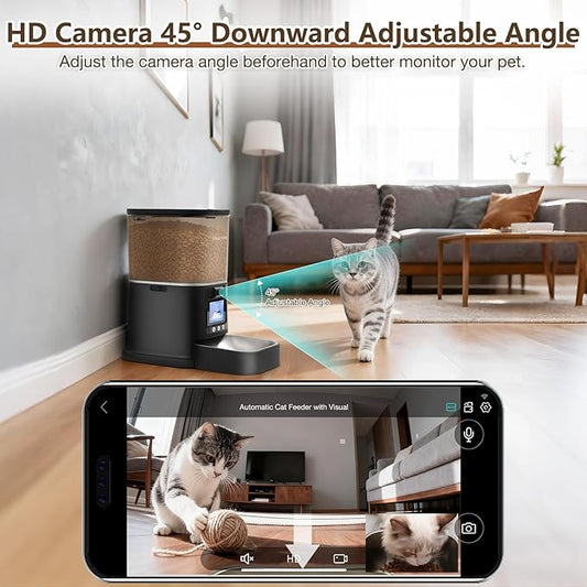 Automatic Cat Feeder with Camera, 5G WiFi Smart Pet Feeder with 2-Way Video/Audio, 45° Adjustable Angle, Night Vision, 5L Cat Food Dispenser for Cats & Small Dogs with APP Control for Vacation & Work